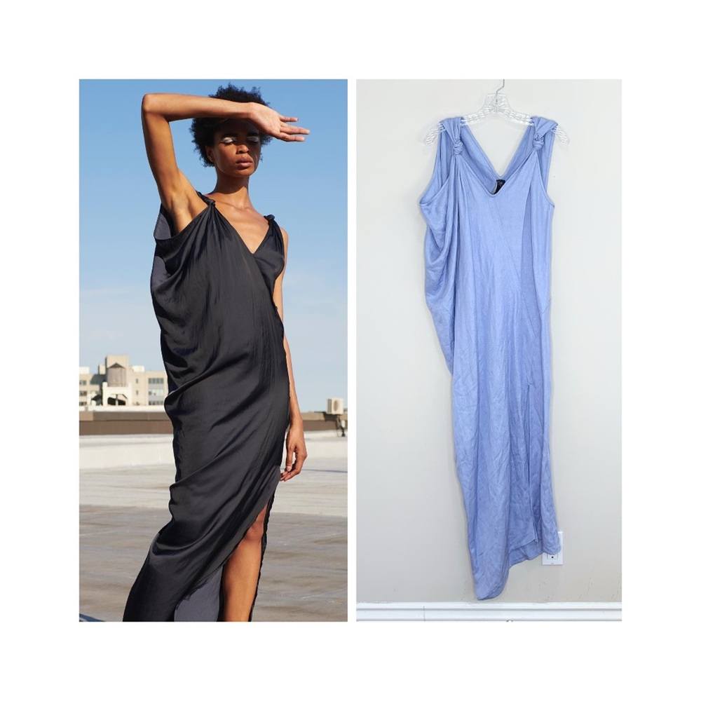 NEW Zero + Maria Cornejo Long Knot Dress (Sz 4) Asymmetric Linen Drape Rio Blue